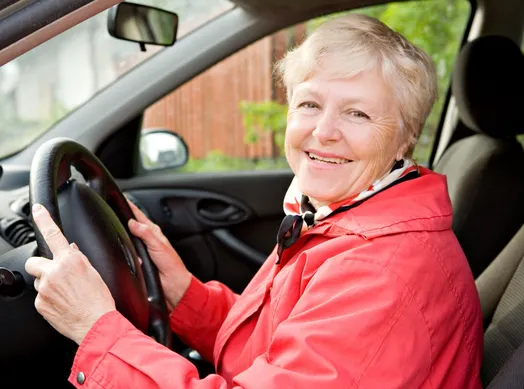 Senior driver preparing for a written license renewal exam